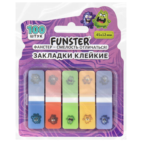 Закладки клейкие Z-сложения FUNSTER (ФАНСТЕР) "Монстрики", 45х12 мм, 100 шт. (5 цветов х 20 листов), в диспенсере, 116701 - фото 6