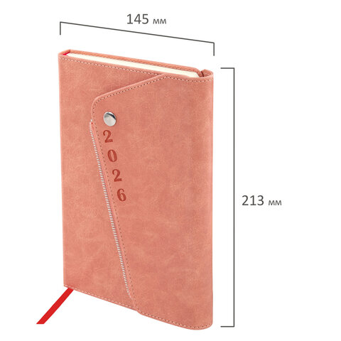 Ежедневник датированный 2026, А5, 145х213 мм, BRAUBERG "Jacket", под кожу, клапан, держатель, розовый, 117400 - фото 2