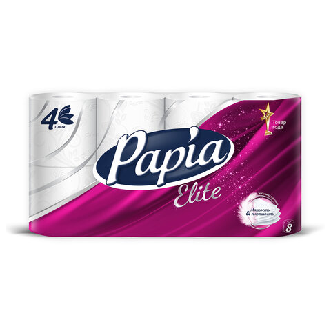 Бумага туалетная бытовая, спайка 8 шт., 4-слойная (8х16 м), PAPIA DELUXE, белая, 5080737 - фото 2