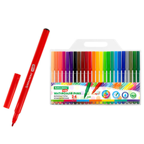 Фломастеры BRAUBERG KIDS КЛАССИЧЕСКИЕ 24 цвета, вентилируемый колпачок, ПВХ-упаковка, 152602 - фото 1