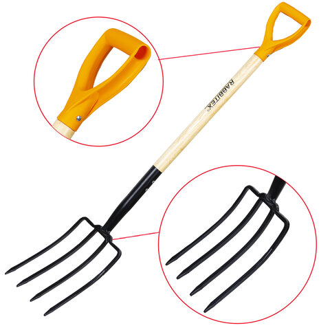 Вилы копальные стальные 19х28 см, ОБЩАЯ ДЛИНА 115 см, деревянный черенок, V-ручка, RABBITEX (РАББИТЕКС) "STANDARD", 700492 - фото 4