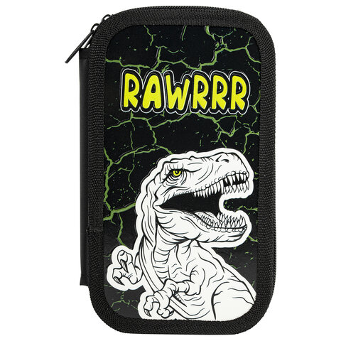 Пенал ЮНЛАНДИЯ, 2 отделения, ламинированный картон, конгрев, 19х11 см, "RAWR", 271538 - фото 2