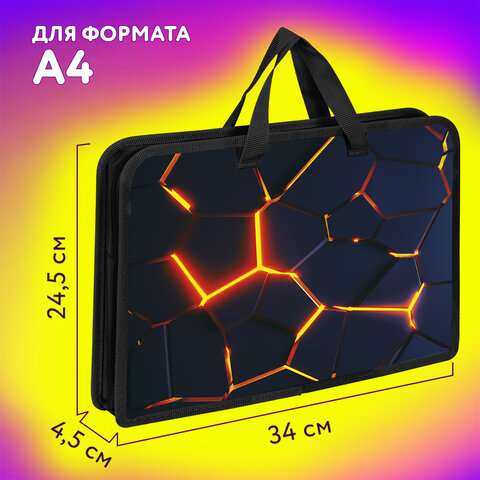 Папка на молнии с ручками ЮНЛАНДИЯ А4, 1 отделение, пластик, ширина 45 мм, "Volcano split", 273358 - фото 10