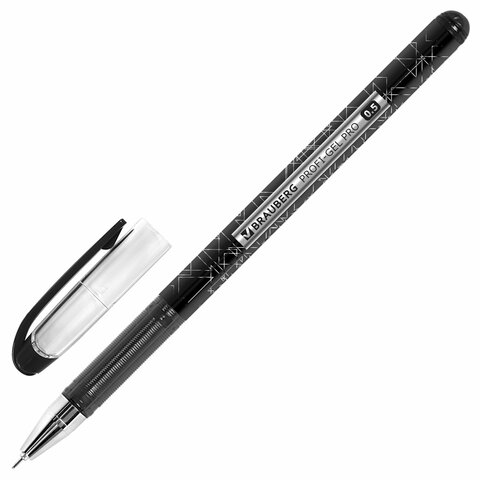 Ручка гелевая BRAUBERG "Profi-Gel PRO", ЧЕРНАЯ, линия письма 0,4 мм, игольчатый наконечник 0,5 мм, печать на корпусе, 144124 - фото 1