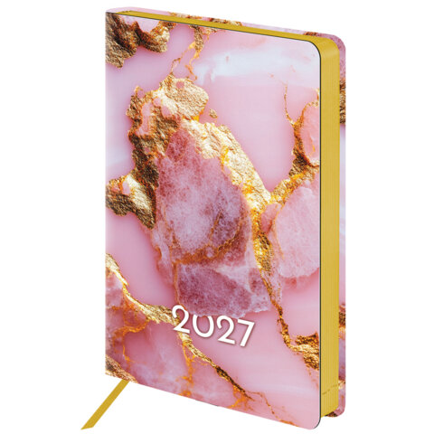 Ежедневник датированный 2027, А5, 138x213 мм, BRAUBERG "Vista", под кожу, гибкий, "Pink marble", 117983 - фото 2