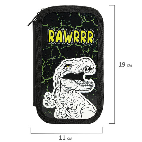 Пенал ЮНЛАНДИЯ, 2 отделения, ламинированный картон, конгрев, 19х11 см, "RAWR", 271538 - фото 6