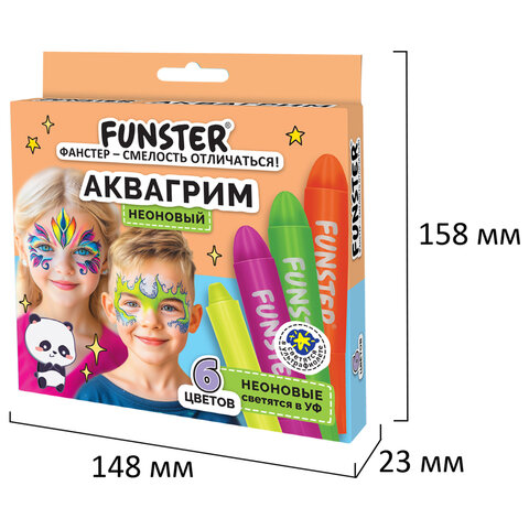 Аквагрим для лица и тела, 6 НЕОНОВЫХ цветов, FUNSTER (ФАНСТЕР), легко смываются, 192573 - фото 5