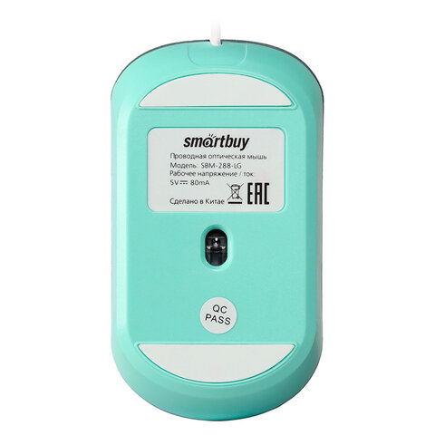Мышь проводная бесшумная SMARTBUY 288-LG, USB, 3 кнопки + 1 колесо, оптическая, зеленая, 06826, SBM-288-LG - фото 3