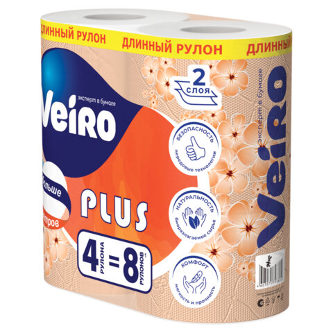 Бумага туалетная бытовая, спайка 4 шт., 2-х слойная (4х29,5 м), VEIRO Standart Plus, белая, 3с24 - фото 4