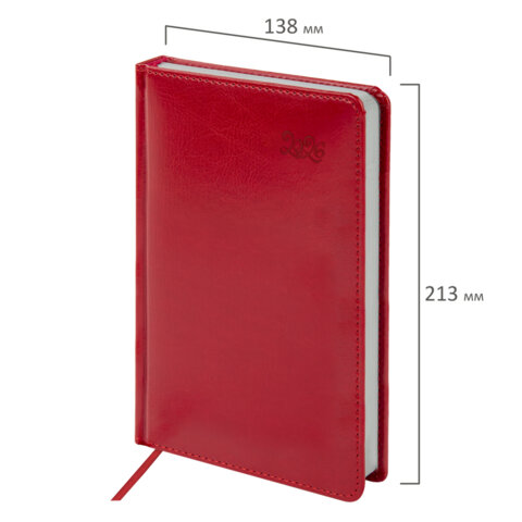 Ежедневник датированный 2026, А5, 138x213 мм, BRAUBERG "Rainbow", под кожу, красный, 117077 - фото 2