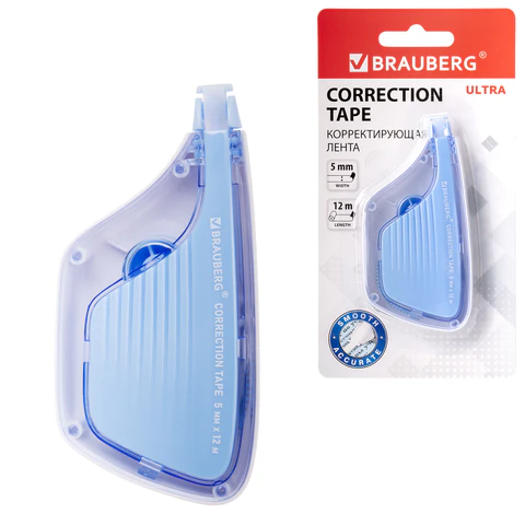 Корректирующая лента BRAUBERG ULTRA, 5 мм х 12 м, корпус бело-голубой, блистер, 229064 - фото 1