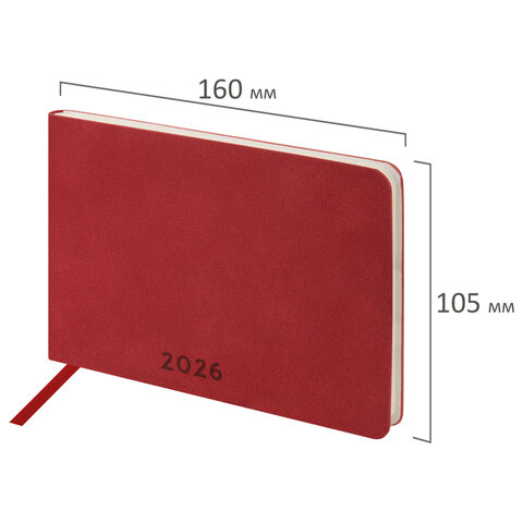 Еженедельник датированный 2026 МАЛЫЙ ФОРМАТ 105х160 мм, А6, BRAUBERG "Unique", красный, 117206 - фото 2