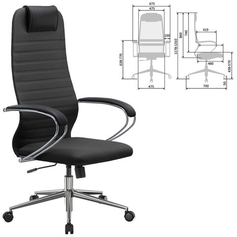 Кресло офисное МЕТТА "SU-B-10" хром, ткань-сетка, сиденье и спинка мягкие, черное - фото 2