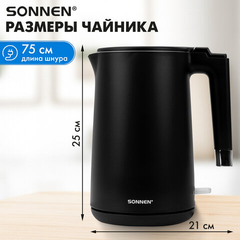 Чайник электрический с двойными стенками SONNEN KT-8719B, 1,5 л, 2200 Вт, черный, 454692 - фото 21