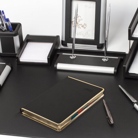 Ежедневник датированный 2026 А5 148х218 мм, GALANT "Infinity Gold", под кожу, черный, 117500 - фото 5