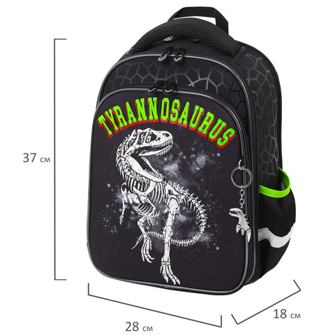 Ранец BRAUBERG QUADRO, 3 отделения, с брелком, "Tyrannosaur", светящийся рисунок, 37х28х18 см, 272021 - фото 9