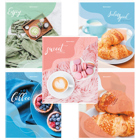 Тетрадь А5, 48 л., BRAUBERG, скоба, клетка, матовая ламинация, выборочный лак, "Sweets" (микс в спайке), 404373 - фото 1