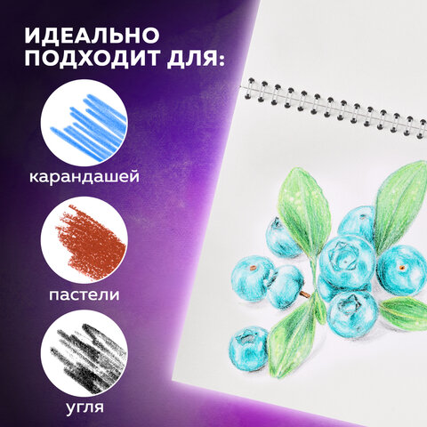 Скетчбук, белая бумага 100 г/м2, 190х190 мм, 60 л., гребень, жёсткая подложка, BRAUBERG ART DEBUT, 110998 - фото 9
