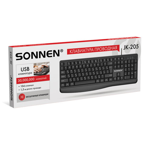 Клавиатура проводная бесшумная USB, 104 клавиши, SONNEN JK-205, черная, 513949 - фото 7