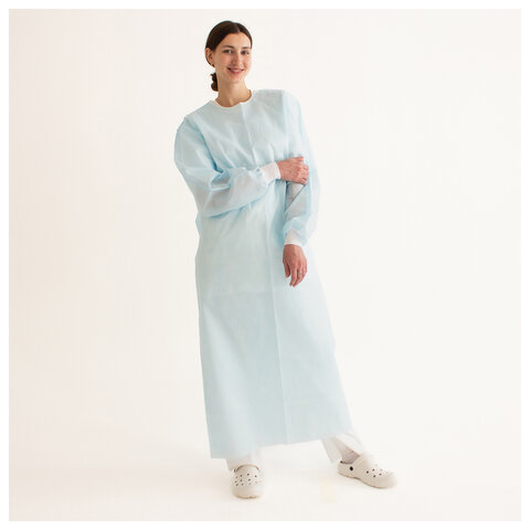 Халат хирургический стерильный 140 см, 52-54 р., манжета, спанбонд 25 г/м2, ГЕКСА, голубой - фото 14