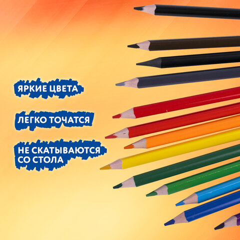 Карандаши цветные BRAUBERG PREMIUM 12 цветов + 1 чернографитный карандаш, трехгранные, грифель 3 мм, 181936 - фото 11