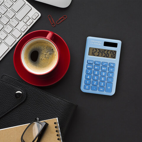 Калькулятор карманный CROMEX (КРОМЕКС) CX-210N-BU (96х62 мм), 8 разрядов, двойное питание, голубой, 273835 - фото 7