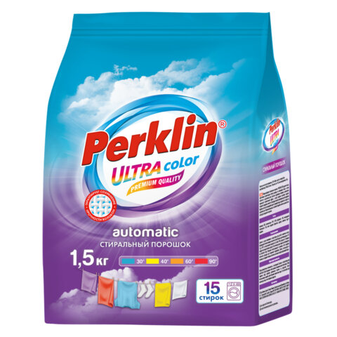 Стиральный порошок автомат 1,5 кг PERKLIN ULTRA "Color", УЛУЧШЕННАЯ ФОРМУЛА, универсальный, 700605 - фото 1