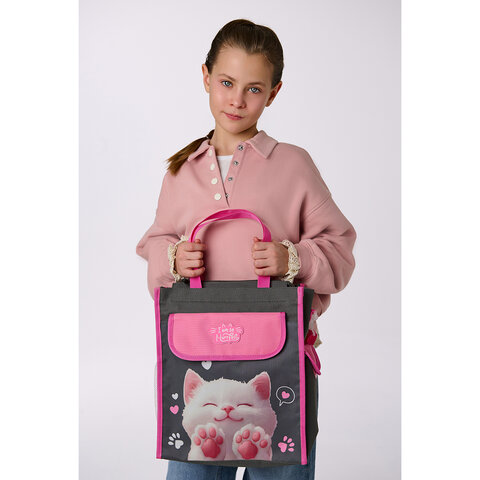 Сумка шоппер BRAUBERG KIDS для занятий, с дополнительными карманами, плечевой ремень, "Кот-мурлыка", 274651 - фото 11