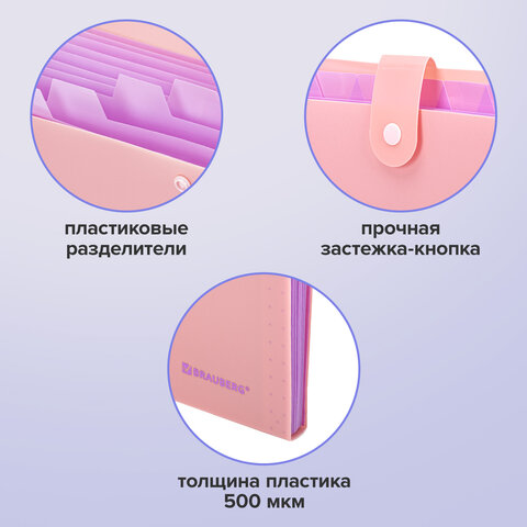 Папка-органайзер на кнопке 12 отделений, BRAUBERG "Extra", А4, персиковая с лавандовым, 271931 - фото 12