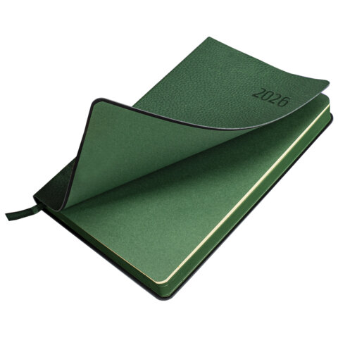 Ежедневник датированный 2026 А5 138x213 мм, BRAUBERG "Stylish", под кожу, гибкий, зеленый, 117102 - фото 4