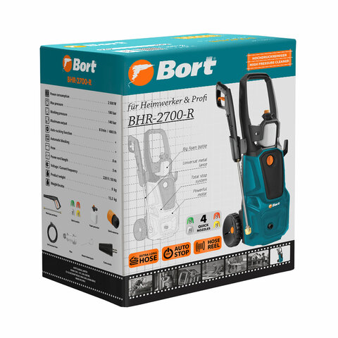 Минимойка BORT BHR-2700-R, мощность 2,5 кВт, давление 180 бар, шланг 10 м, 93416114 - фото 20