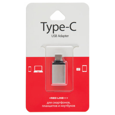 Переходник USB-TypeC RED LINE, F-M, для подключения портативных устройств, OTG, серый, УТ000012622 - фото 4