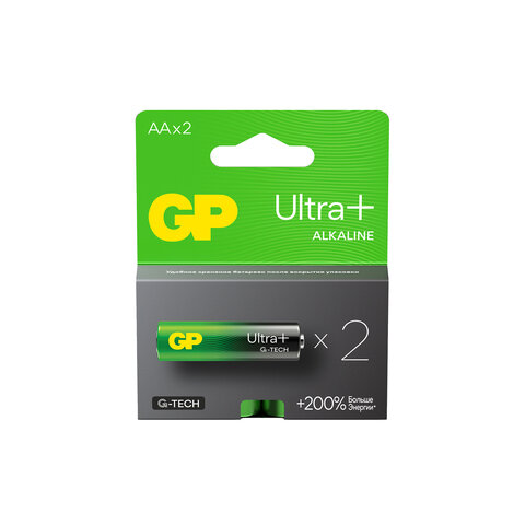 Батарейки КОМПЛЕКТ 2 шт., GP Ultra Plus G-Tech, AA (LR6), алкалиновые, пальчиковые, 15AUPA21-2CRSB2 - фото 1