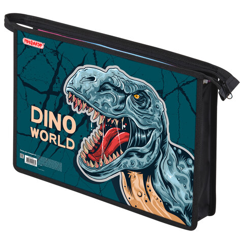 Папка для тетрадей ПИФАГОР А4, 1 отделение, картон/пластик, на молнии, "Dino world", 272131 - фото 3