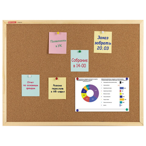 Доска пробковая для объявлений 45х60 см, деревянная рамка, BRAUBERG Wood, 238310 - фото 2