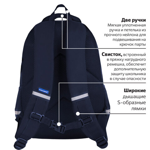 Рюкзак BRAUBERG INTENT, 2 отделения, 4 кармана, "Navy blue", 39х27х14 см, 273113 - фото 19