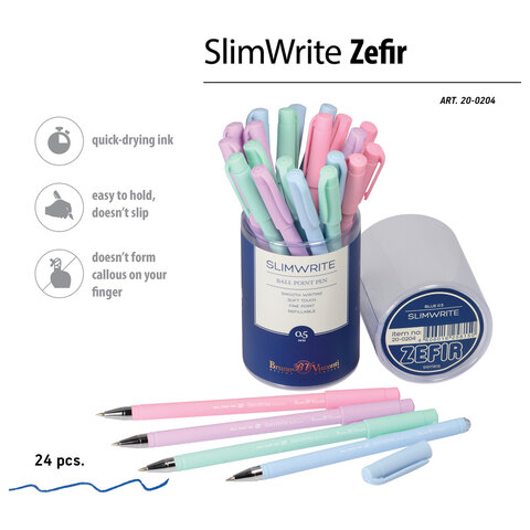 Ручка шариковая BRUNO VISCONTI "SlimWrite", "Zefir", СИНЯЯ, корпус ассорти, узел 0,5 мм, линия письма 0,3 мм, 20-0204 - фото 13