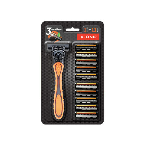 Бритвенный станок многоразовый мужcкой, 3 лезвия, 11 кассет, оранжевый, X-ONE (ИКС-УАН), 700023 - фото 1