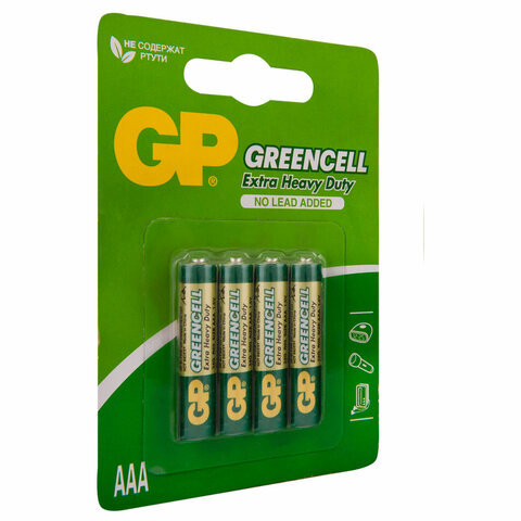 Батарейки КОМПЛЕКТ 4 шт., GP GreenCell AAA (R03, 24G), солевые, мизинчиковые, блистер, 24G-2CR4 - фото 3