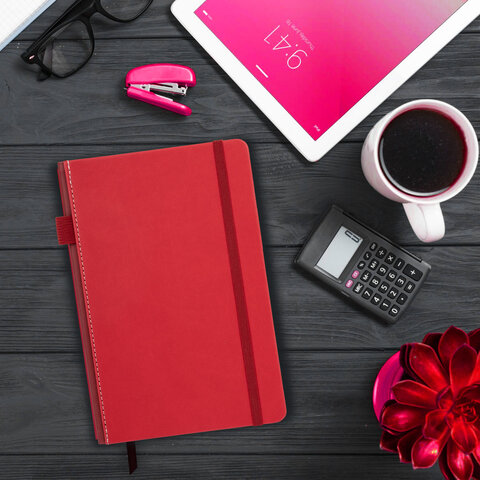 Блокнот А5 135x212 мм BRAUBERG "Edge", под кожу, резинка, держатель, 80 л., клетка, красный, 117147 - фото 6