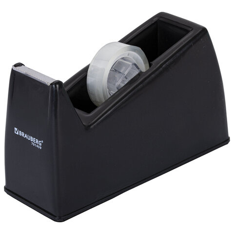 Диспенсер для клейкой ленты шириной до 26 мм, ЧЕРНЫЙ (лента в подарок!), утяжеленный большой, BRAUBERG, 701459 - фото 1