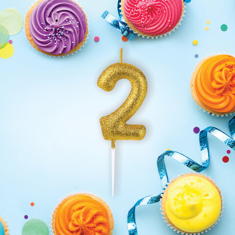 Свеча-цифра для торта "2" золотая с глиттером, 6 см, ЗОЛОТАЯ СКАЗКА, на шпажке, в блистере, 591415 - фото 2