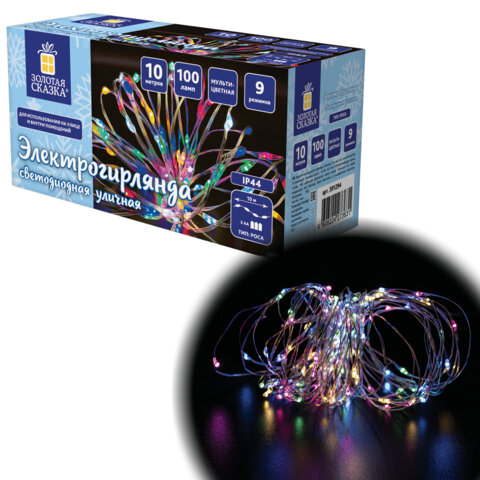 Электрогирлянда-нить уличная "Роса" 10 м, 100 LED, мультицветная, батарейки, контроллер, ЗОЛОТАЯ СКАЗКА, 591294 - фото 1
