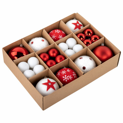 Шары ёлочные НАБОР 40 шт., 8 см/4 см, "Red&White", красные/белые, пластик, ЗОЛОТАЯ СКАЗКА, 592167 - фото 2