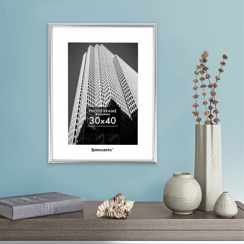 Рамка 30х40 см небьющаяся, багет 12 мм, пластик, BRAUBERG "Original", серебристая, 391232 - фото 7