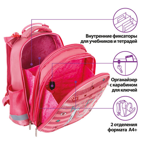 Ранец ЮНЛАНДИЯ EXTRA, с дополнительным объемом, "Pink sneakers", 38x29x18 см, 229928 - фото 12