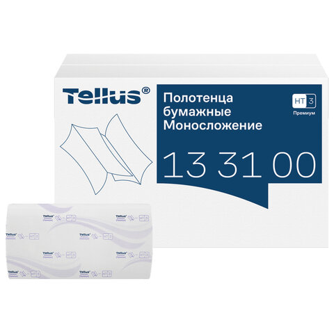 Полотенца бумажные 200 шт., Tellus/TORK (HT3) ПРЕМИУМ, КОМПЛЕКТ 20 пачек, 2-слойные, белые, 23х23 см, V-сложение, 133100 - фото 1