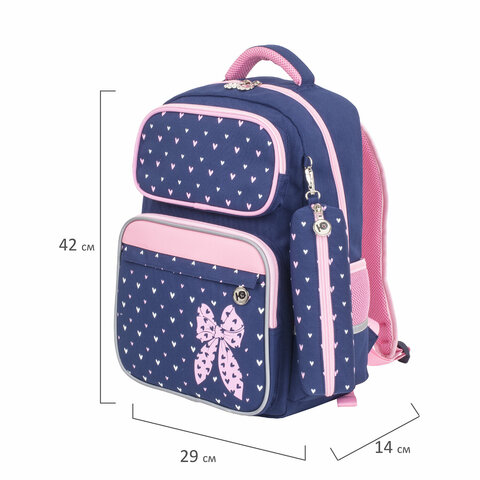 Рюкзак ЮНЛАНДИЯ COMPLETE с пеналом в комплекте, эрго-спинка, "Pink bow", 42х29х14 см, 229972 - фото 9