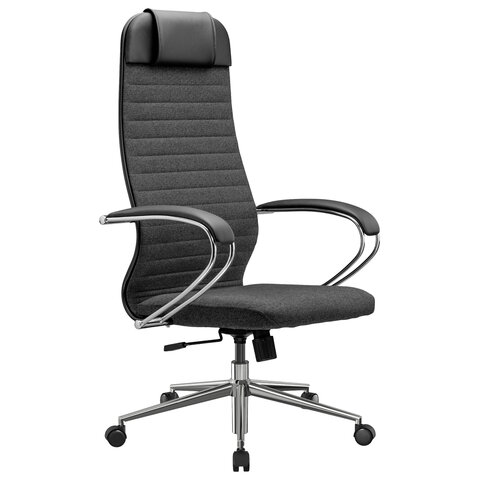 Кресло офисное МЕТТА "К-27" хром, ткань, сиденье и спинка мягкие, серое - фото 4