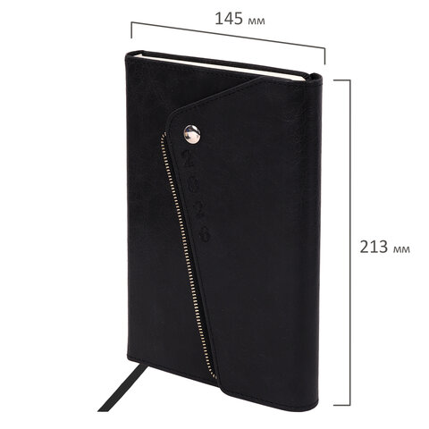 Ежедневник датированный 2026, А5, 145х213 мм, BRAUBERG "Jacket", под кожу, клапан, держатель, черный, 117399 - фото 2
